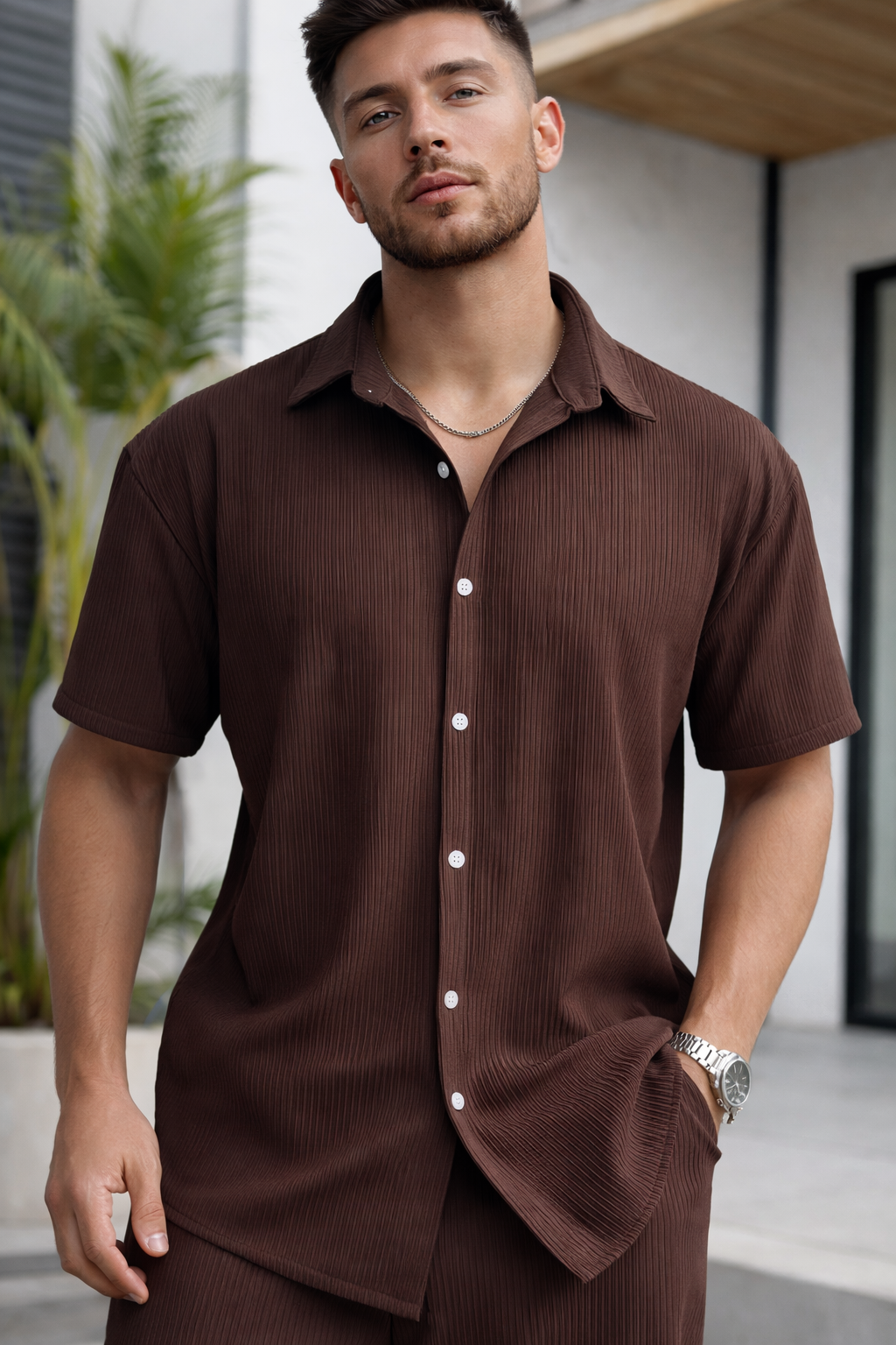 Modern Pleated Short Sleeve Set