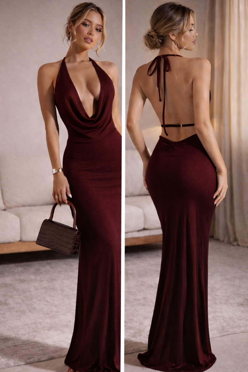 Golden Glow Halter Maxi Gown