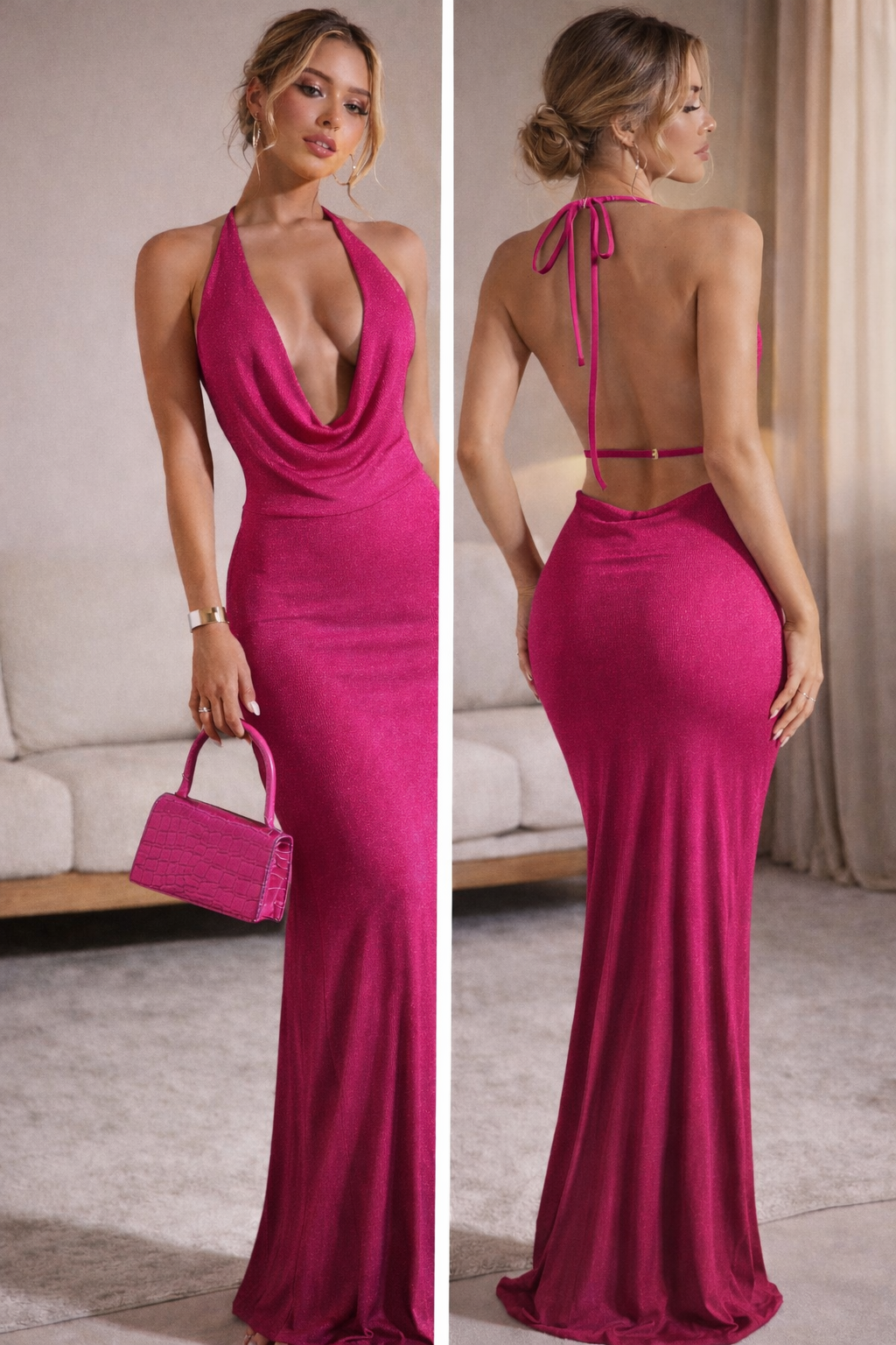 Golden Glow Halter Maxi Gown