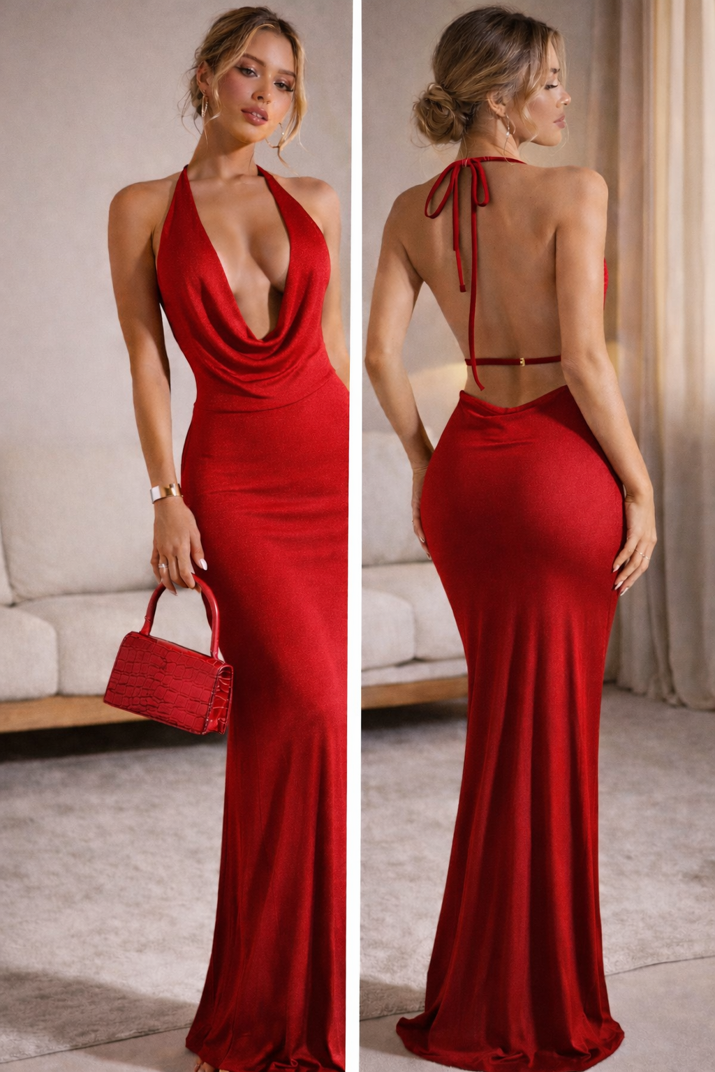 Golden Glow Halter Maxi Gown