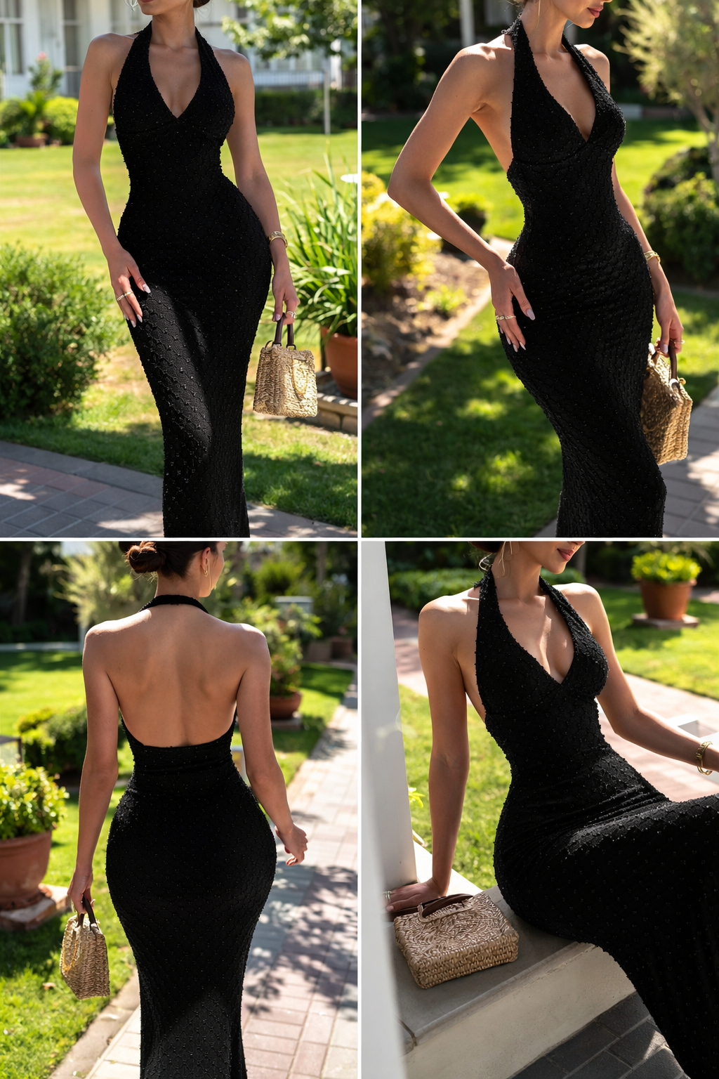 Midnight Elegance Halter Maxi Dress