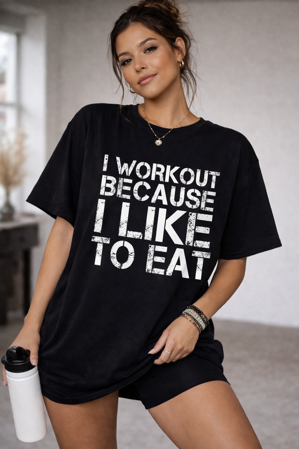 I Work out Because I Like to Eat – Oversized Fitness Tee