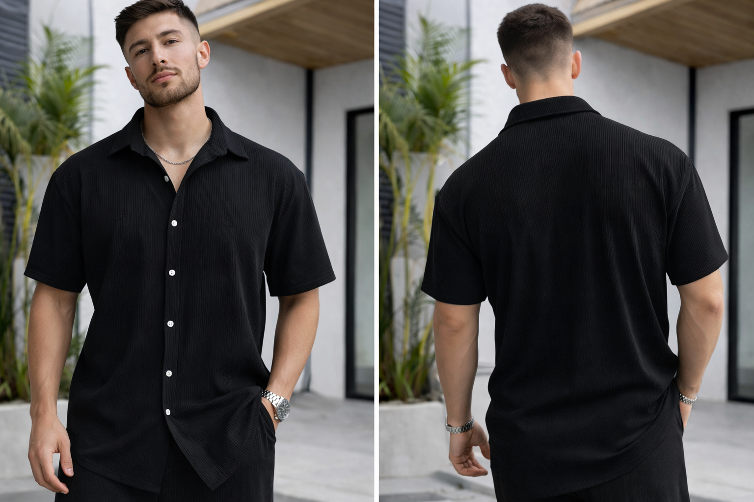 Modern Pleated Short Sleeve Set