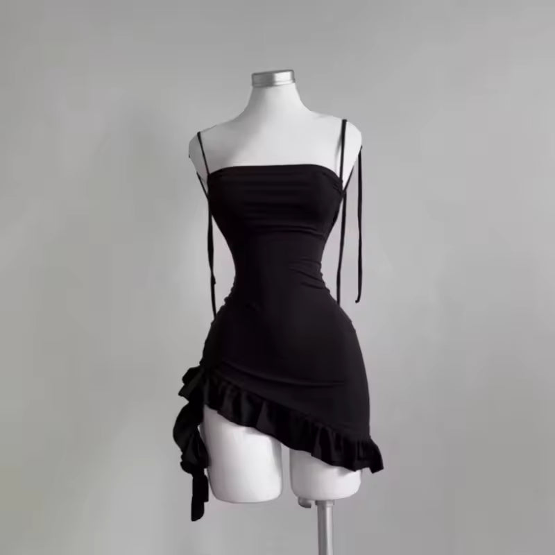 New Korean Style Y2K Sexy Backless Lace Up Dress For Women Fashion Slim Fit Gothic Street Bodycon Mini Dress