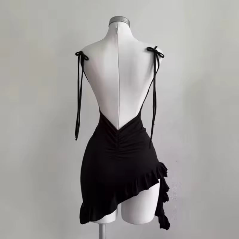 New Korean Style Y2K Sexy Backless Lace Up Dress For Women Fashion Slim Fit Gothic Street Bodycon Mini Dress